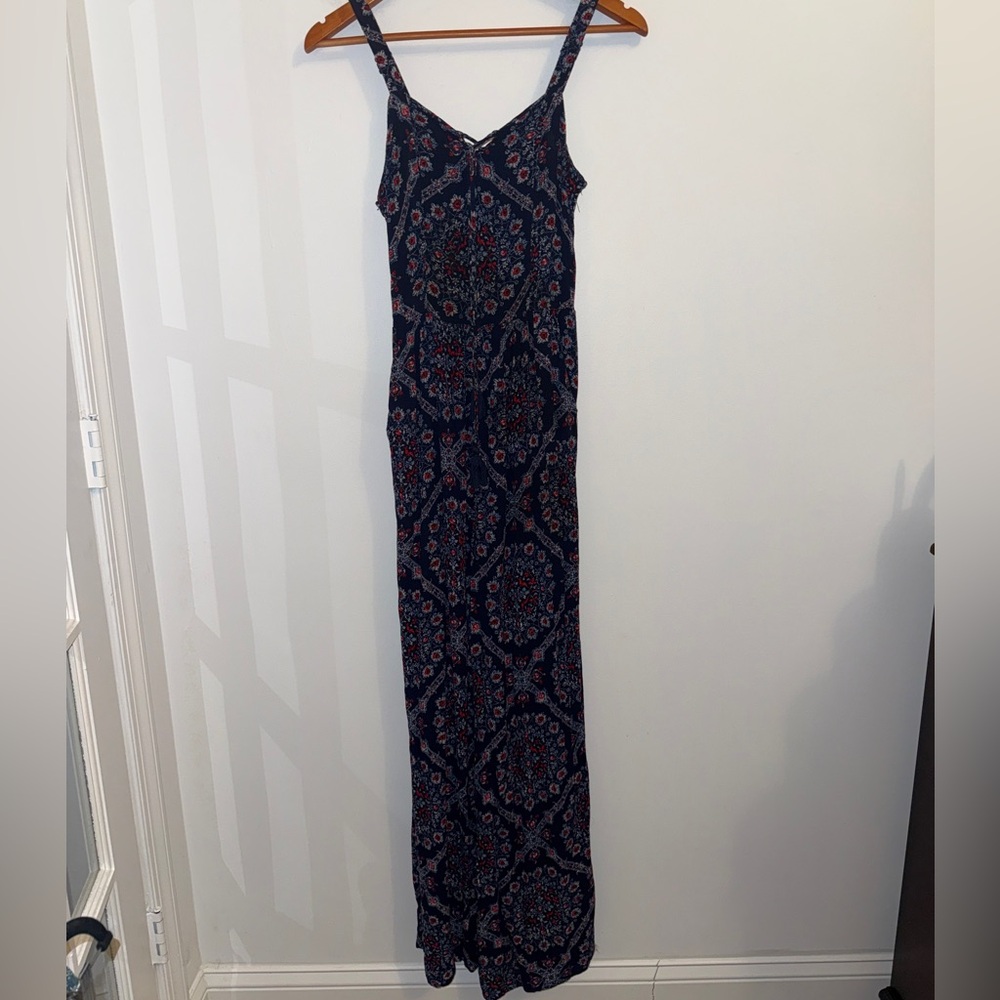 Xhilaration Navy Boho Wide Leg Jumpsuit Medium Floral Print - Picture 5 of 10